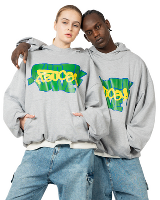 GRAY HOODIE WITH GREEN PRINT
