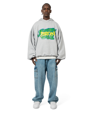 GRAY HOODIE WITH GREEN PRINT
