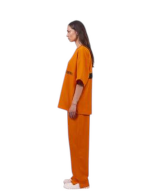 ORANGE T-SHIRT WITH BLACK BACK LINE