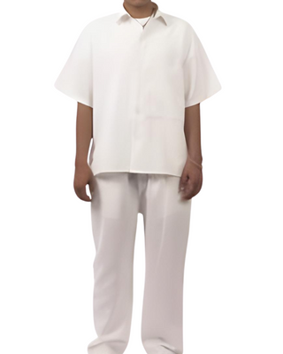 Pure White Linen Short Sleeve Set