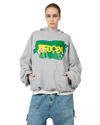 GRAY HOODIE WITH GREEN PRINT